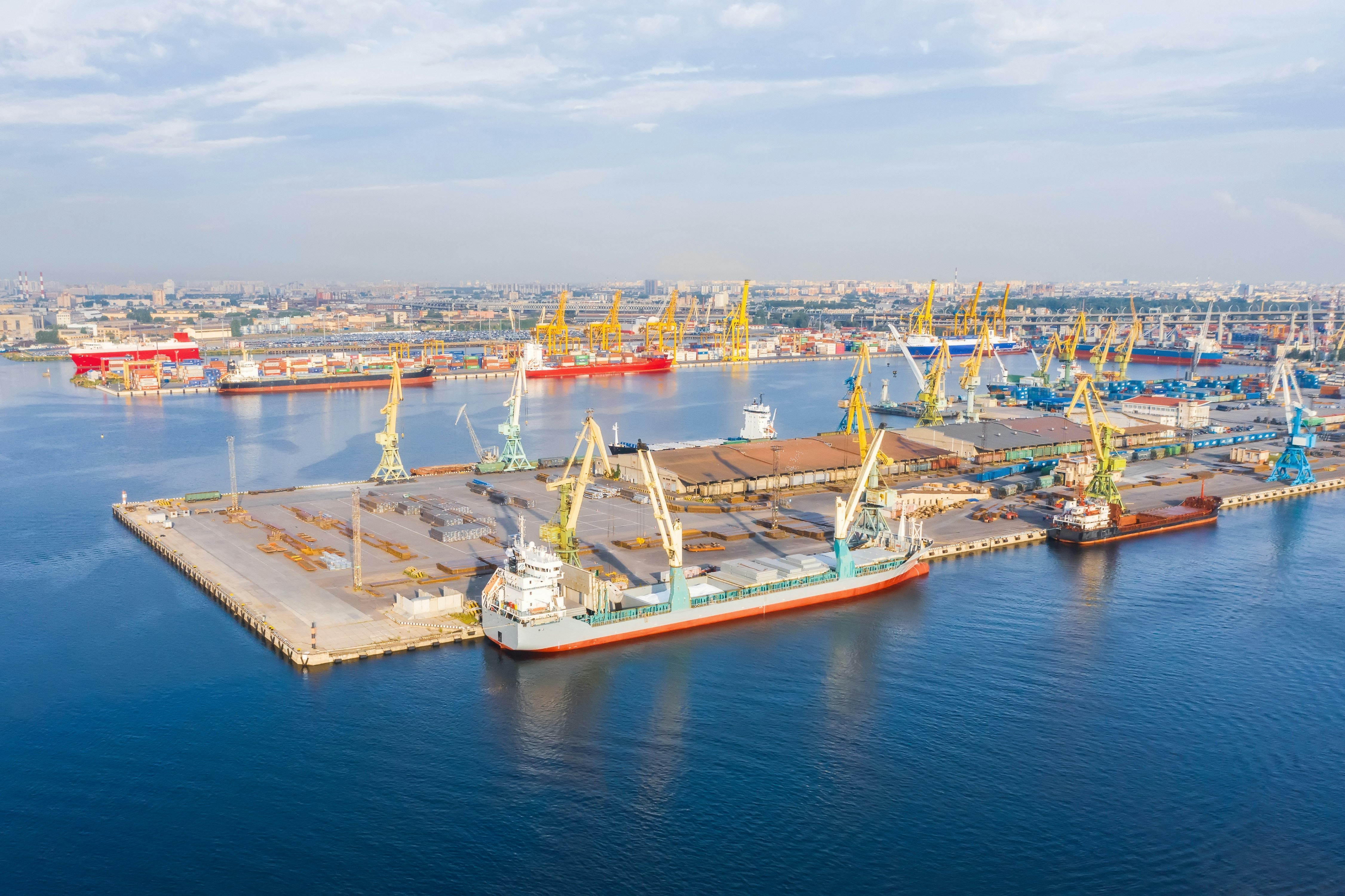 Aerial view of container terminal representing global partnership reach